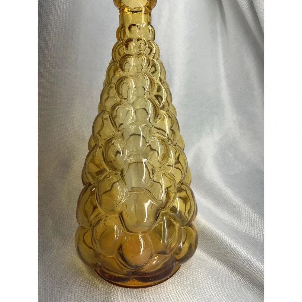 Vintage Italian Amber Glass Genie Bottle ~Bulging Bubble ~ Missing Plastic Seal